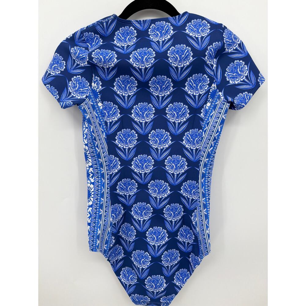 Johnny Was Indigo Floral Neoprene One Piece Swimsuit Boho XS UPF 50 Coastal - Picture 7 of 9